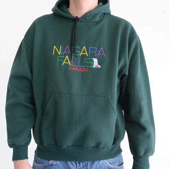Vintage 90S Niagara Falls Canada Embroidered Green Boxy Fit Pullover Sweatshirt - Picture 1 of 9